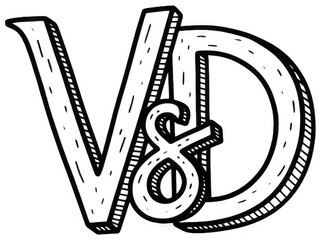 Obraz premium Valentine Vintage style letters V and D with ampersand in between on transparent background