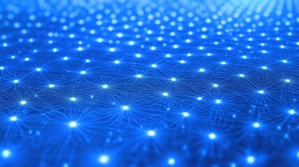 A field of glowing blue nodes connected by faint lines creating a luminous abstract digital network pattern