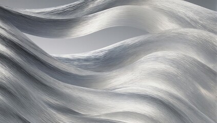 Abstract, flowing, wave-like shapes of textured, silvery material