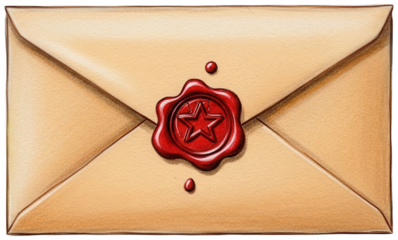 Beige Envelope png Red Seal cutout Vintage Letter png Star Wax cutout Brown Mail png Old Correspondence cutout Secret Dispatch png Invitation Packet cutout isolated transparent background image