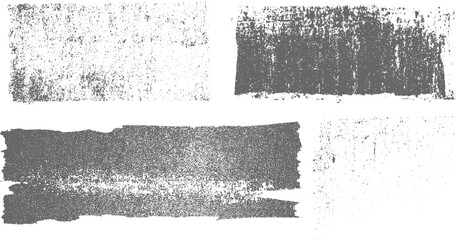 Four distressed grey textured rectangles and scattered dots on white background grunge abstract