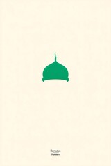 Green mosque dome silhouette with crescent moon and Ramadan Kareem text on a pale background