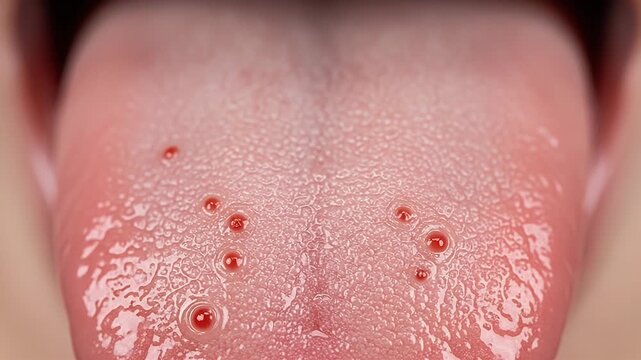 macro close-up of tongue with red bumps for oral health stock video