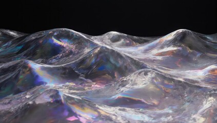 Abstract iridescent waves under dark sky, textured light reflection