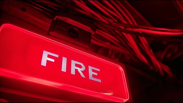 A cybernetic woman launches torpedoes in a control room as a red fire alarm light signals a critical emergency