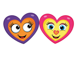Fototapeta premium Two colorful heart-shaped cartoon faces expressing joy and happiness