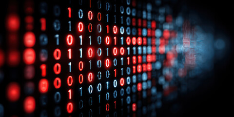 Red & Blue Binary Code Abstract Background - Tech Concept for Design & Data Transfer
