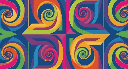 Fototapeta premium Seamless Rainbow Geometric Pattern with Spirals Chevrons and Bold Shapes