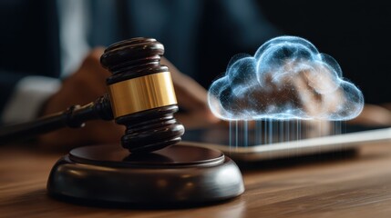 Lawyer using tablet to access encrypted legal briefs from cloud storage emphasizing seamless digital management and realtime editing.