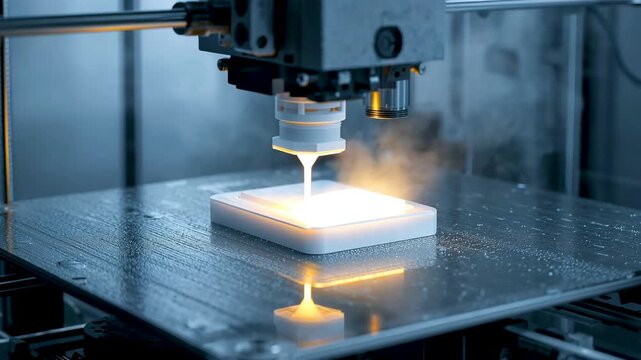 Precision laser manufacturing machine processing material on industrial production platform