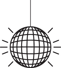Stylized black and white disco ball icon emanating light for retro party celebrations