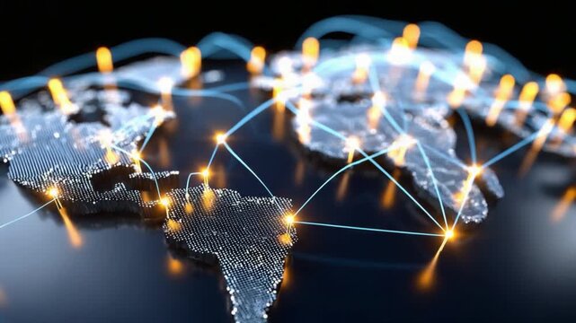 Global Network: The image showcases a digital representation of the globe, with interconnected lights illustrating the seamless flow of communication and data across the world.