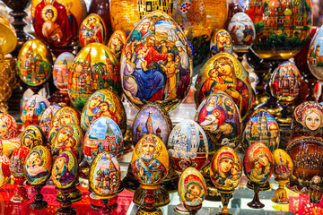 Traditional Christmas souvenir nutcrackers sold on Christmas market