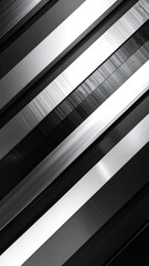Abstract diagonal arrangement of brushed metallic and solid black parallel stripes.