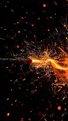 Brilliant sparks erupt from a firecracker against a deep black background.