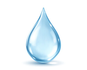 Realistic water drop isolated on white background. Blue cosmetic serum drop. Vector illustration