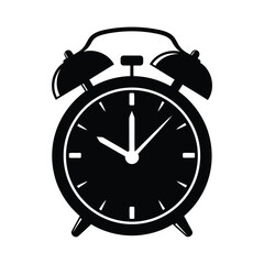 Black Silhouette Alarm Clock With Twin Bells And White Background time wake up