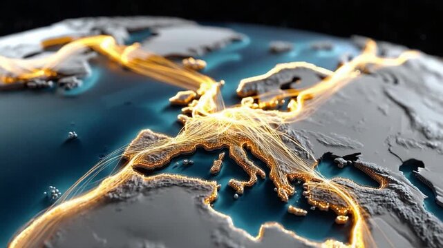 Earth's Continental Dance: A stunning, artistic visualization of the Earth, highlighting tectonic plates and seismic activity. The scene evokes a sense of the planet's dynamic processes.