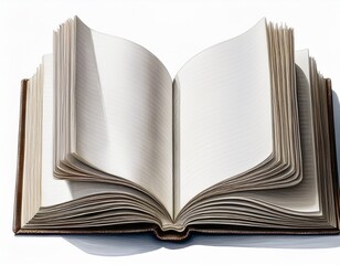 open blank book two page spread n isolated on white