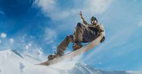 Snowboarder in action. Extreme winter sports.