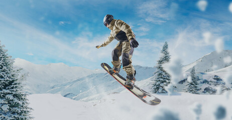 Snowboarder in action. Extreme winter sports.