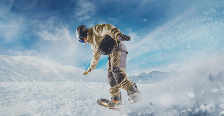 Snowboarder in action. Extreme winter sports.