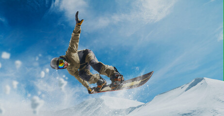Snowboarder in action. Extreme winter sports.