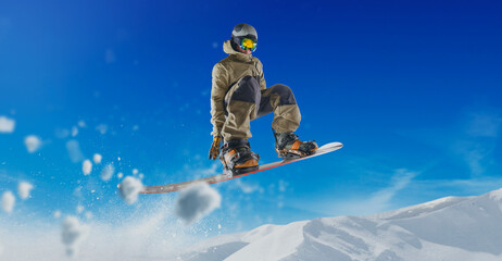 Snowboarder in action. Extreme winter sports.