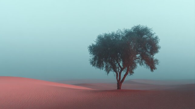 Desert twilight concept of solitude and resilience copy space nomadic freedom theme ethereal blend mode sand dune backdrop.