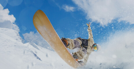 Snowboarder in action. Extreme winter sports.