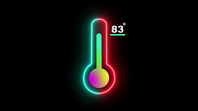 Neon Medical thermometer icon animation. Thats indicates weather temperature 83 degree increase or decline. Thermometer equipment showing hot or cold weather. 4k video alpha channel animation.