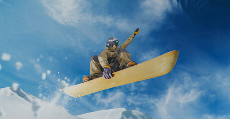 Snowboarder in action. Extreme winter sports.