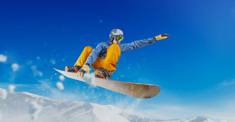 Snowboarder in action. Extreme winter sports.