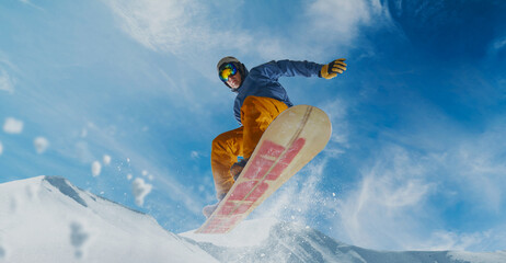 Snowboarder in action. Extreme winter sports.