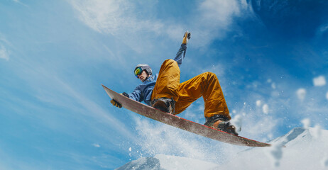 Snowboarder in action. Extreme winter sports.