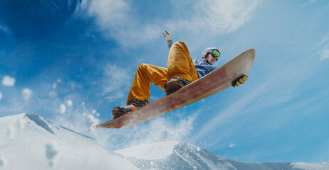 Snowboarder in action. Extreme winter sports.