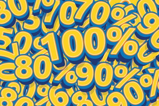 top view percentage numbers layered on top of one another., visual style is cartoonish, promotional sales advertisements background