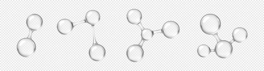 3D molecules or atoms models. 3d abstract molecular structures isolated on transparent background. Vector illustration