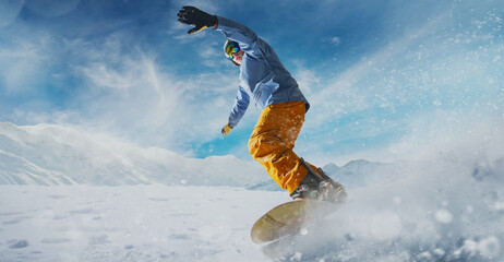 Snowboarder in action. Extreme winter sports.