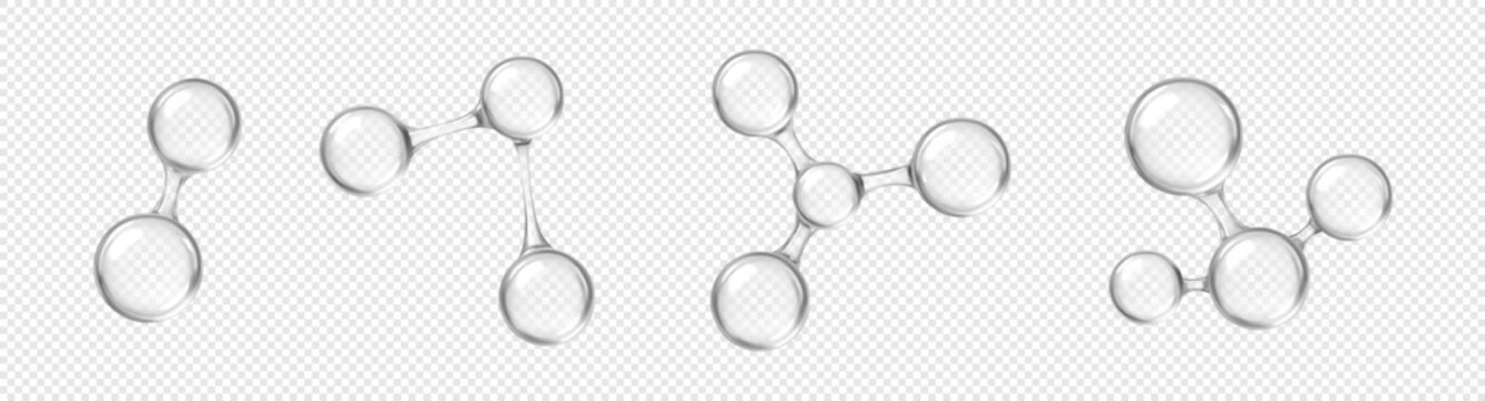 3D molecules or atoms models. 3d abstract molecular structures isolated on transparent background. Vector illustration
