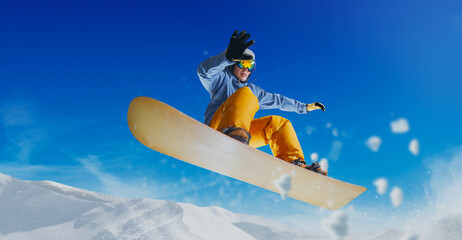 Snowboarder in action. Extreme winter sports.