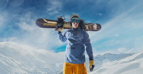 Snowboarder in action. Extreme winter sports.