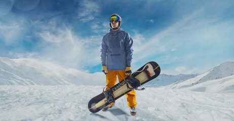 Snowboarder in action. Extreme winter sports.