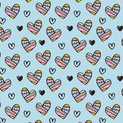 Seamless pattern with colorful hearts