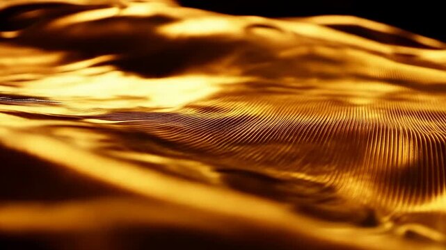 Sending studio spot, low angle camera revealing ribbed golden metal forming crests with hot glares