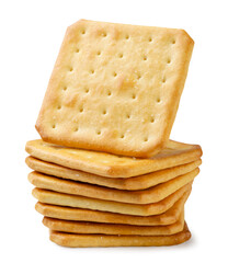 Fototapeta premium Stack of crackers close-up on a white background. Isolated