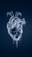 A crystal human heart made of glass or ice