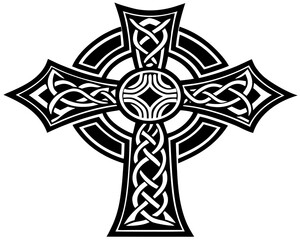 Traditional Celtic Cross Silhouette Vector Icon Isolated on White