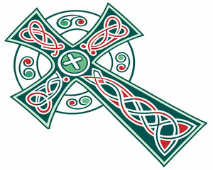 Traditional Celtic Cross Silhouette Vector Icon Isolated on White