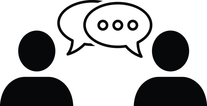 Two black human figures in silhouette facing each other with speech bubbles above communication